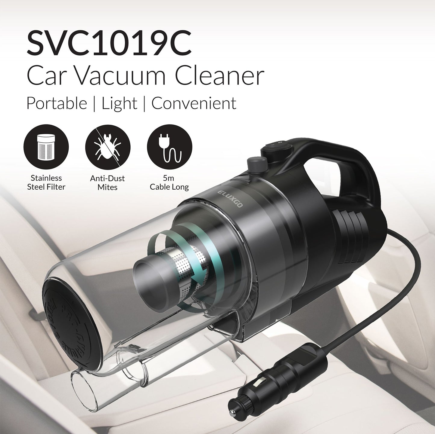 Eluxgo SVC1019C Car Vacuum Cleaner Portable and Lightweight